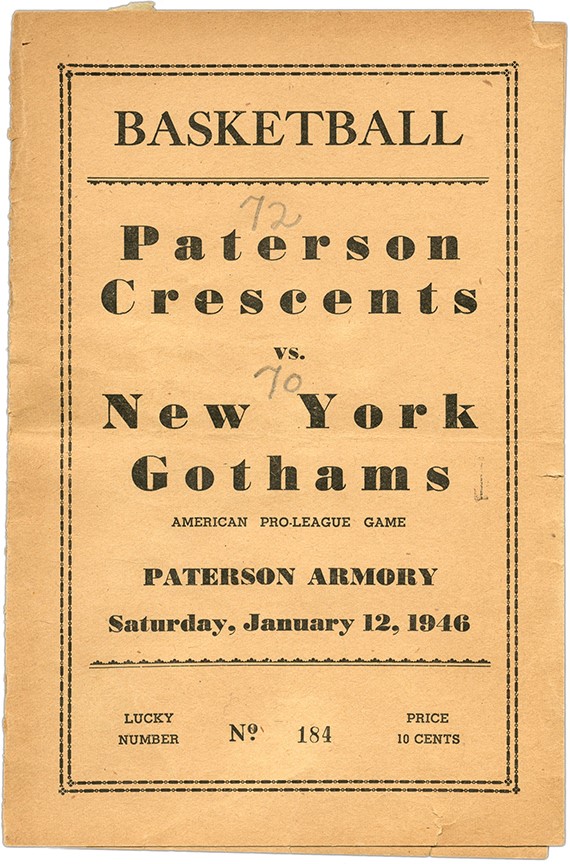 Basketball - 1946 New York Gothams Basketball Program and Tickets