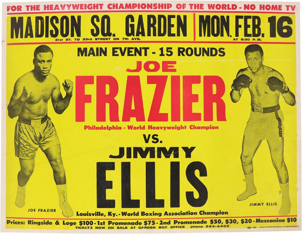 Muhammad Ali & Boxing - 1970 Joe Frazier vs. Jimmy Ellis On-Site Fight Poster