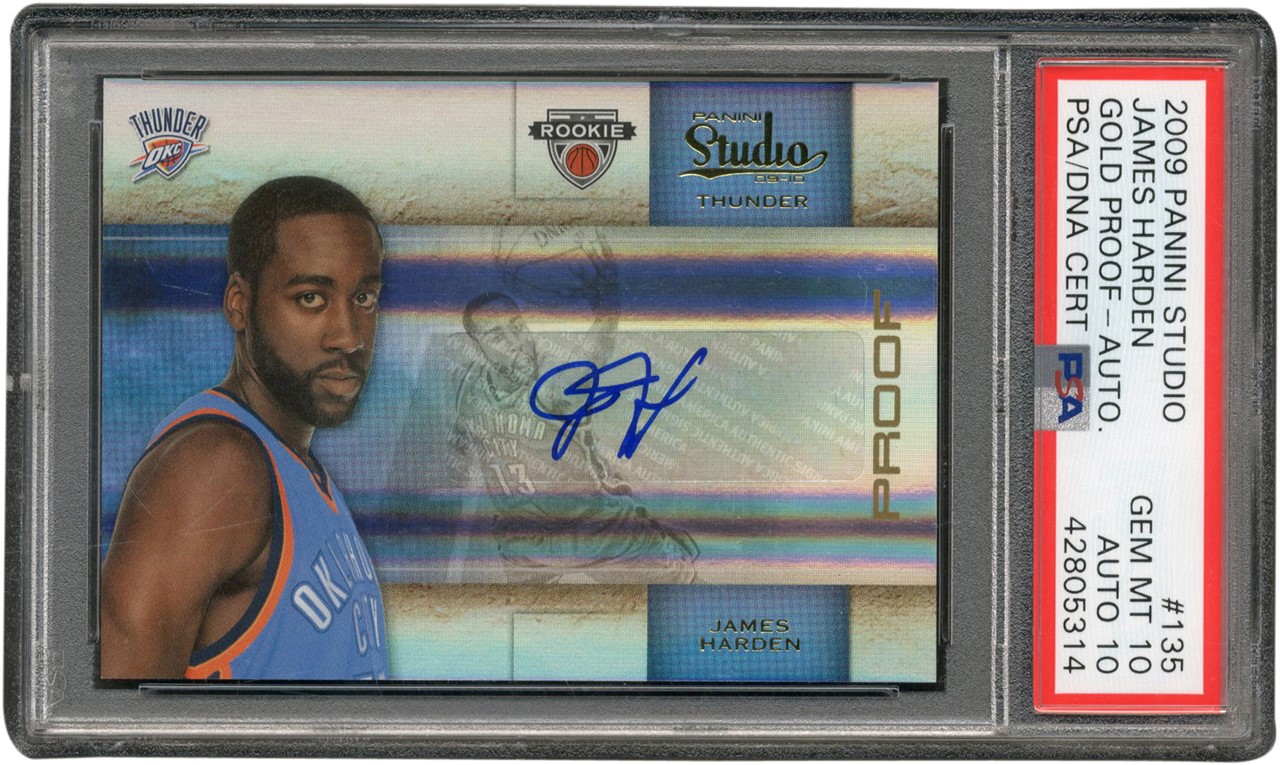 Modern Sports Cards - 2009 Panini Studio Gold Proof #135 James Harden Rookie Autograph 15/25 PSA GEM MINT 10 - Auto 10 (Pop 1)