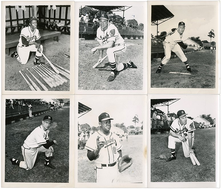 - 1955 Johnston Cookies Near-Complete Set of Original Photographs Used for Cards with Hank Aaron (26/35)