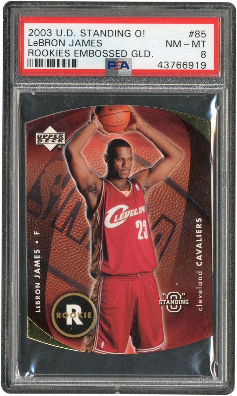 - 2003 Upper Deck Standing O! Rookies Gold Embossed #85 LeBron James Rookie PSA NM-MT 8 (Pop 1)