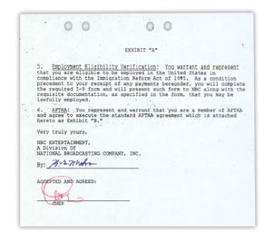 Cher Signed Contract