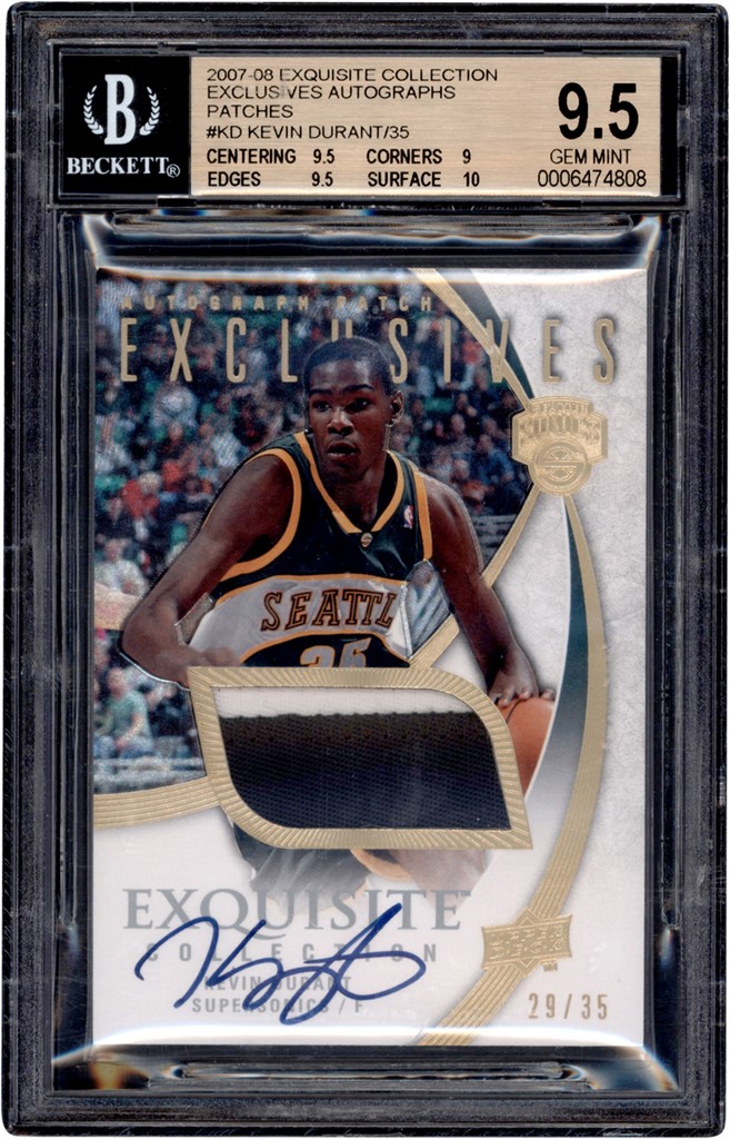 Modern Sports Cards - 2007-08 Exquisite Collection Exclusives #KD Kevin Durant Rookie Patch Autograph 29/35 BGS 9.5 - Auto 10