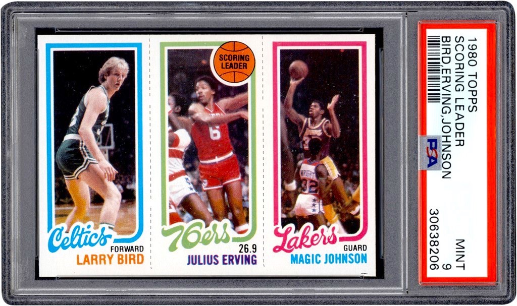 1980 Topps Larry Bird, Julius Erving, Magic Johnson Rookie PSA MINT 9