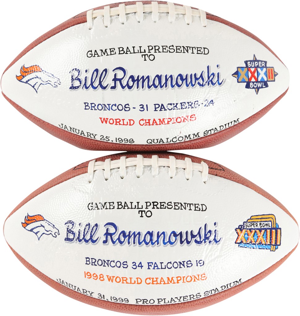 Bill Romanowski Storage Find - Bill Romanowski Super Bowl XXXII & XXXIII Presentation Game Balls