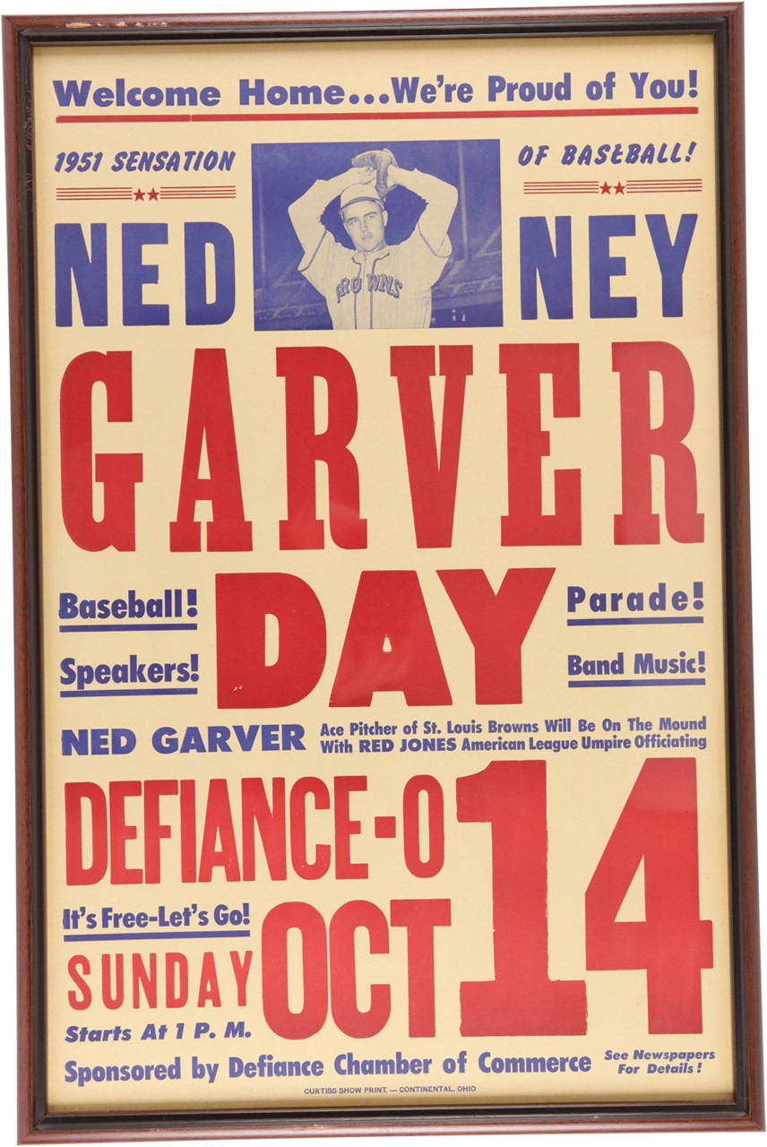 Baseball Memorabilia - 1951 Ned Garver Day Broadside