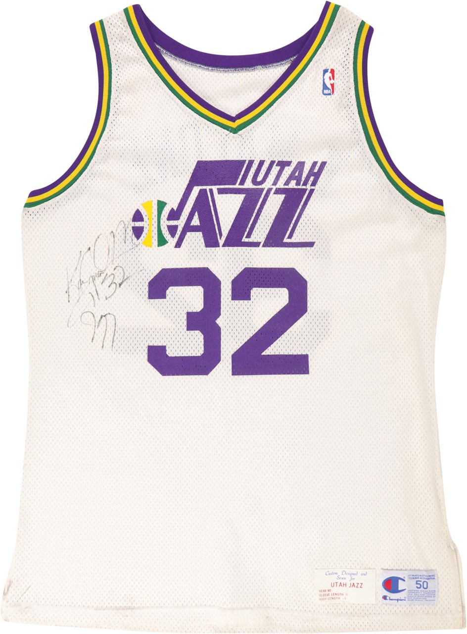 Basketball - 1990 Karl Malone Utah Jazz Signed Game Worn Jersey (PSA)