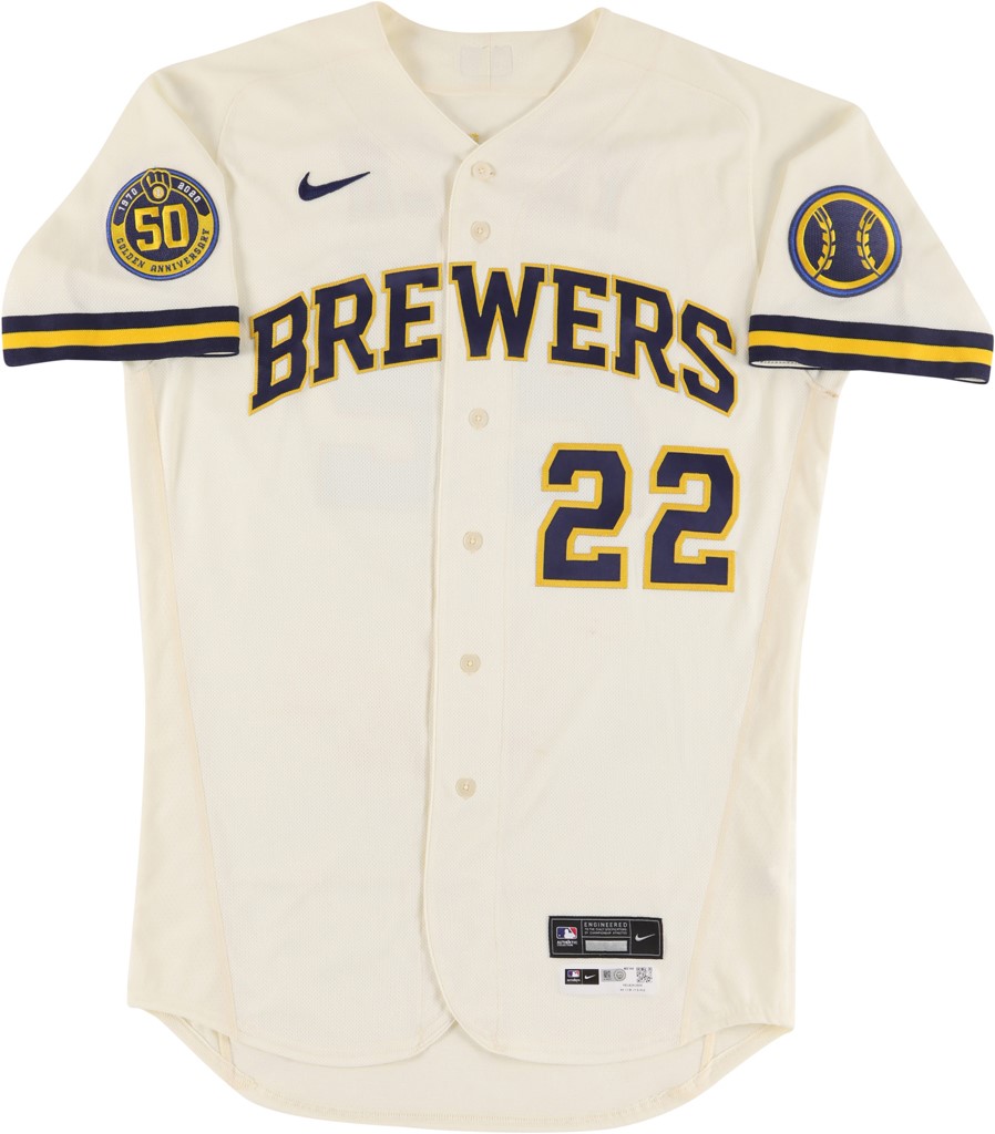 - 2020 Christian Yelich Milwaukee Brewers 50th Anniversary "Home Run" Game Worn Jersey (Photo-Matched & MLB Auth.)