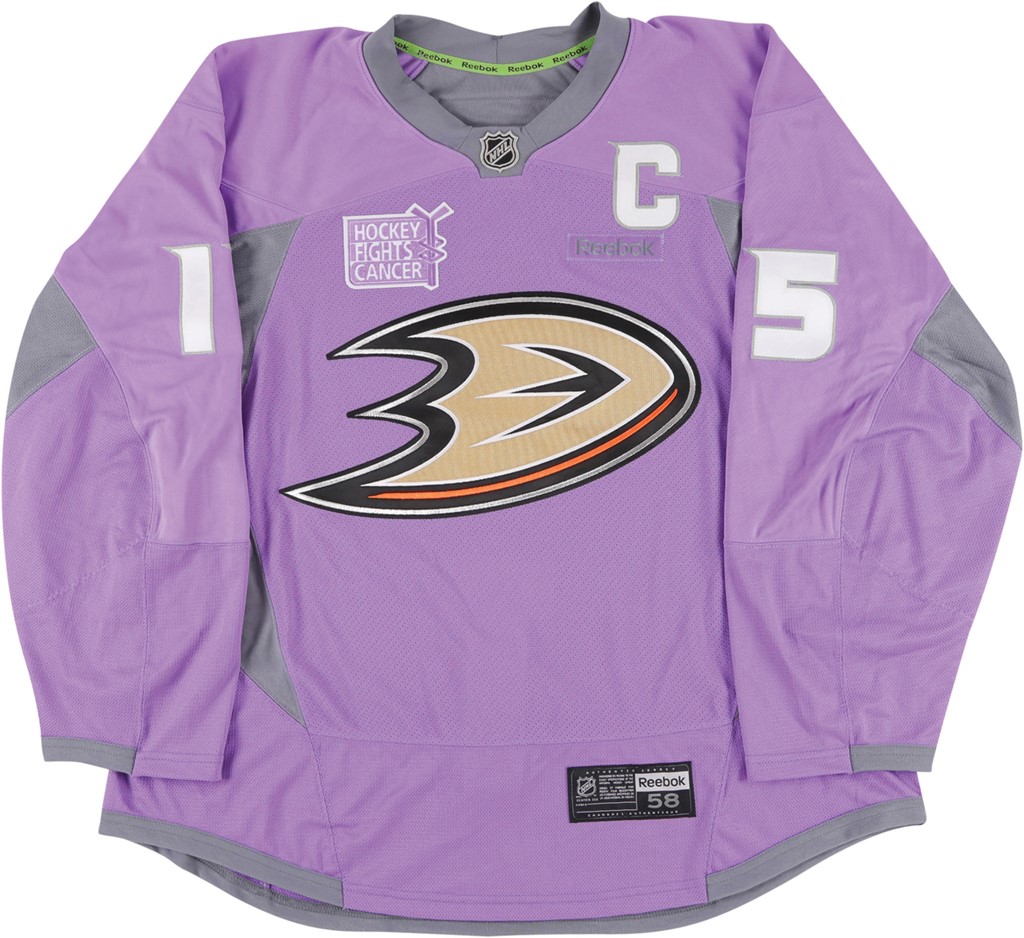 2015 Ryan Getzlaf Anaheim Ducks Hockey Fights Cancer Pre-Game Worn Jersey