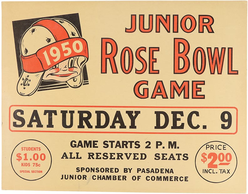 - 1950 Junior Rose Bowl Game Cardboard Advertising Sign