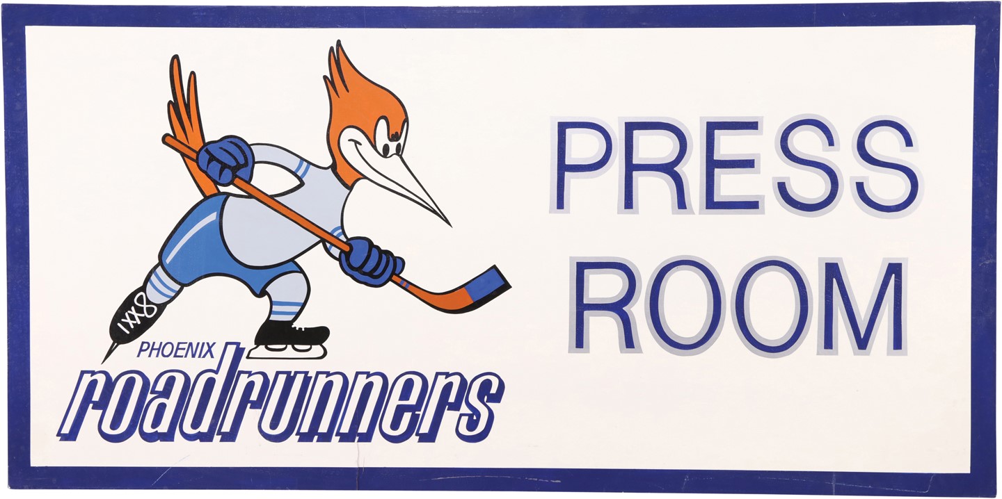 1970s Phoenix Roadrunners Hockey Press Room Sign