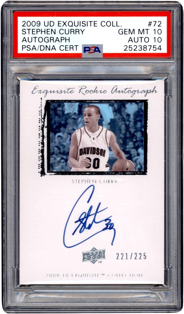 - 2009 Upper Deck Exquisite Collection #72 Stephen Curry Rookie Autograph 221/225 PSA GEM MINT 10 - Auto 10 (Pop 7!)