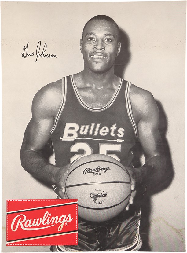 - 1970s Gus Johnson Baltimore Bullets Rawlings Advertising Sign