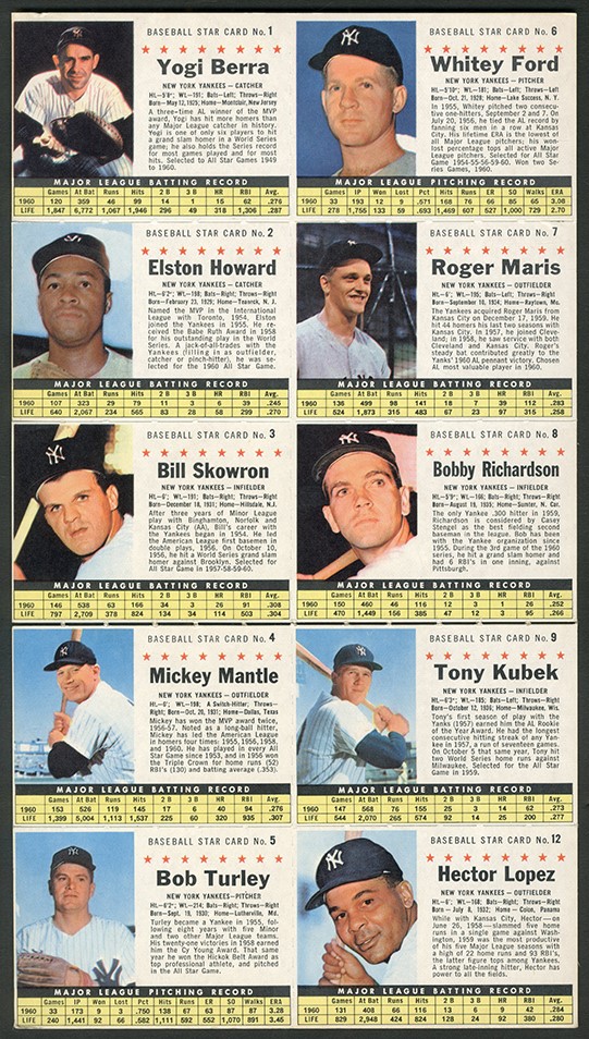 - 1962 Post Cereal New York Yankees Uncut Team Panels with Mantle & Maris