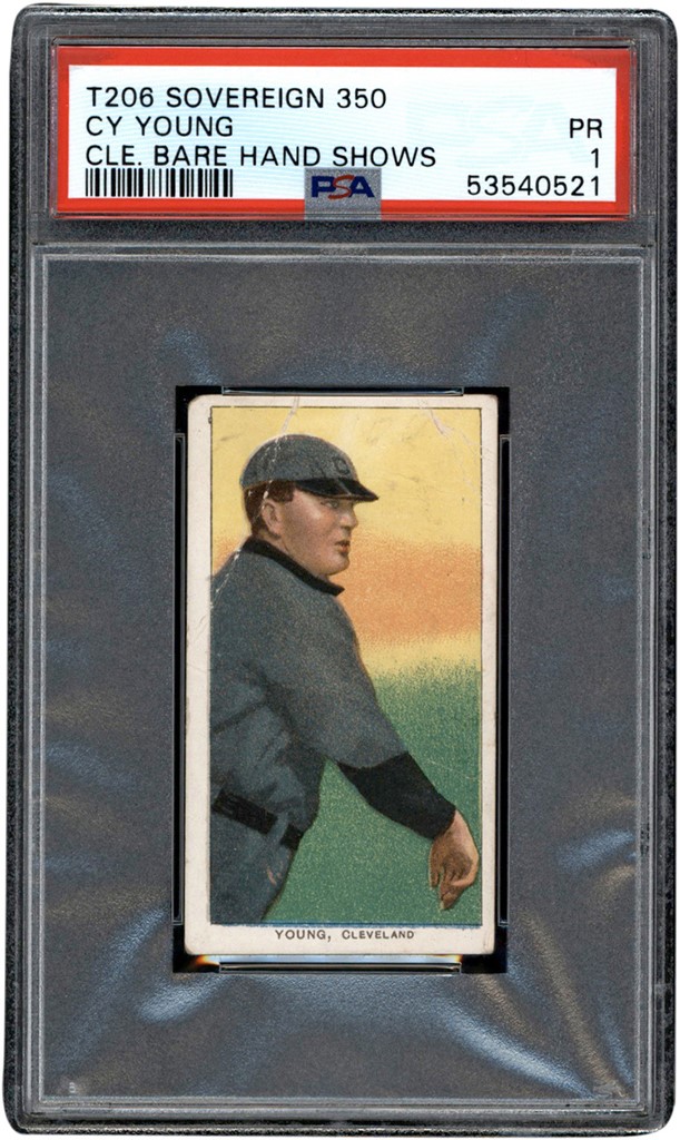 - 1909-11 T206 Sovereign Cy Young Bare Hand Shows PSA PR 1