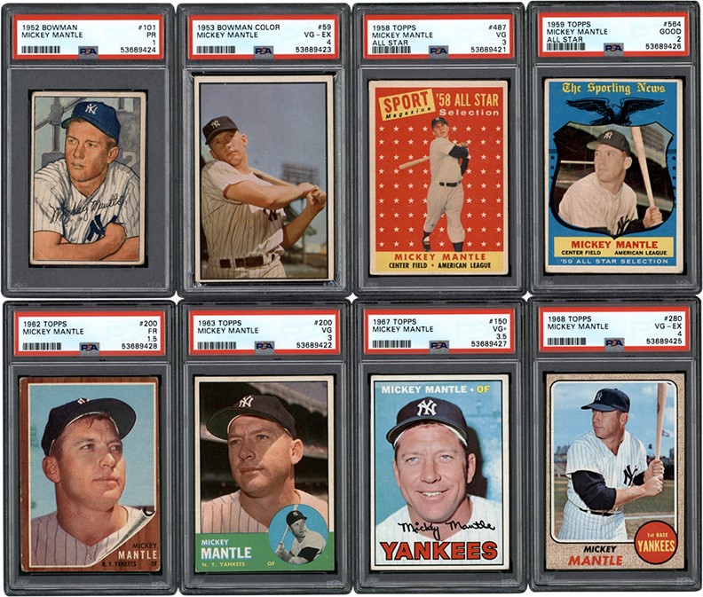 - 1952-1968 Topps & Bowman Mickey Mantle PSA Graded Collection (8)