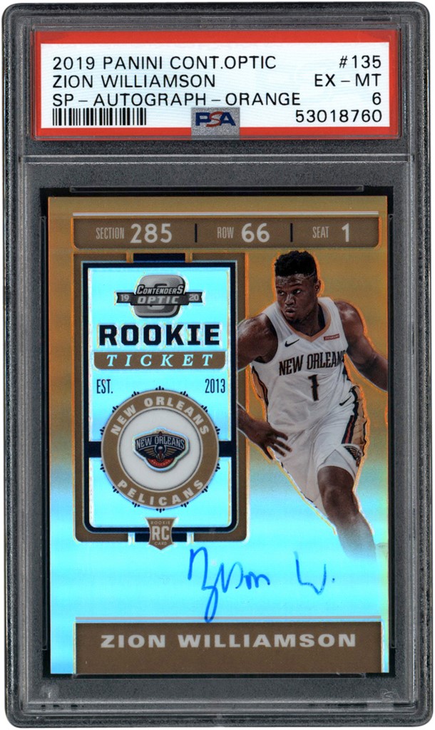 2019 Panini Contenders Optic Orange #136 Zion Williamson Rookie Autograph 18/25 PSA EX-MT 6