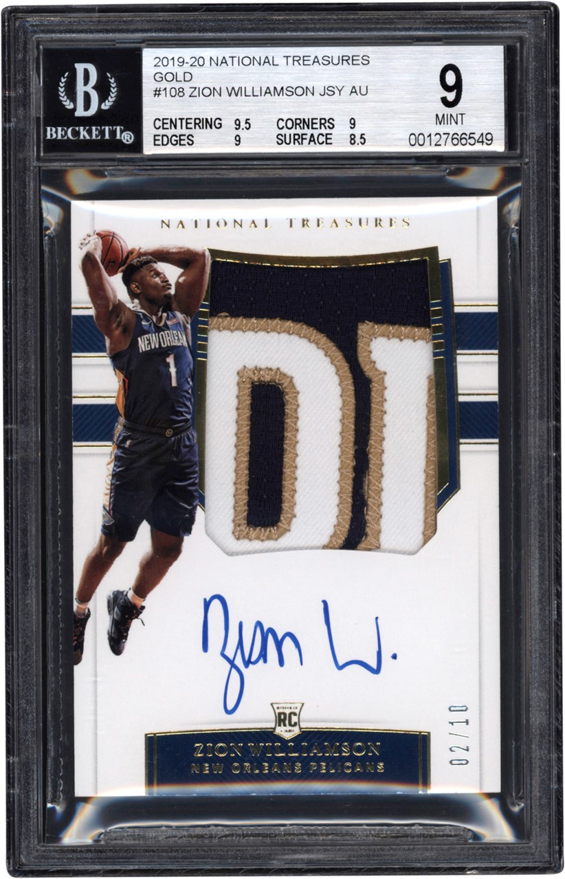 Modern Sports Cards - 2019-20 National Treasures GOLD #108 Zion Williamson RPA Rookie Patch Autograph 02/10 BGS MINT 9 - Auto 10