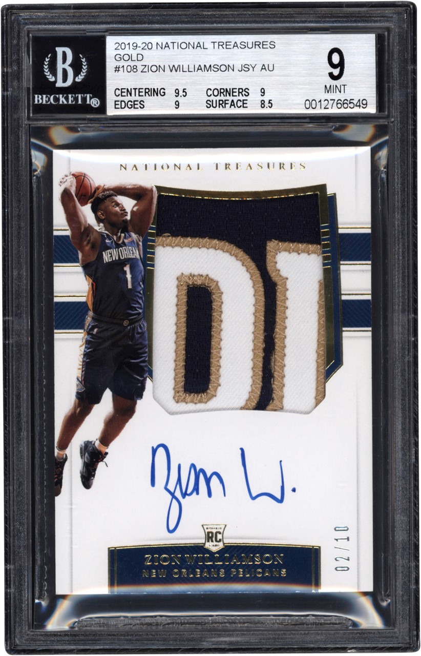 2019-20 National Treasures GOLD #108 Zion Williamson RPA Rookie Patch Autograph 02/10 BGS MINT 9 - Auto 10