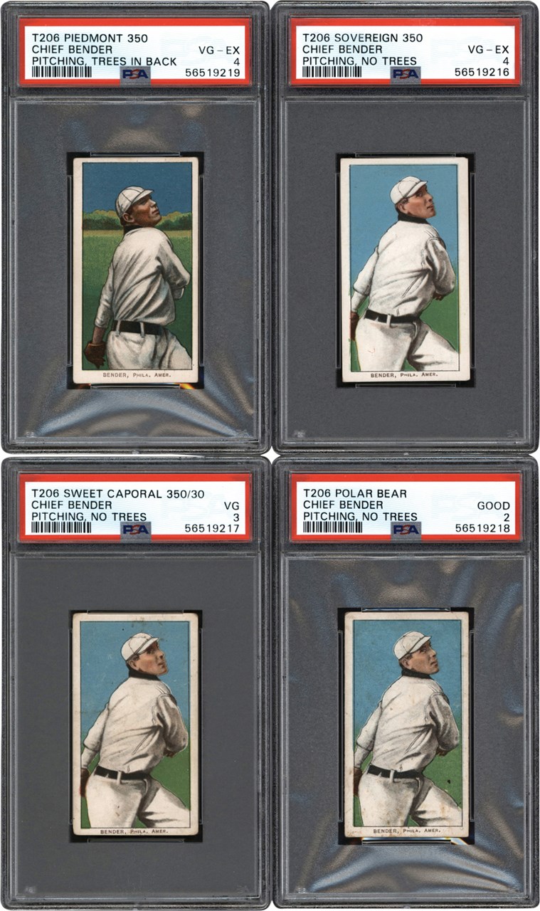 Baseball and Trading Cards - 1909-11 T206 Chief Bender PSA Graded Quartet (4)