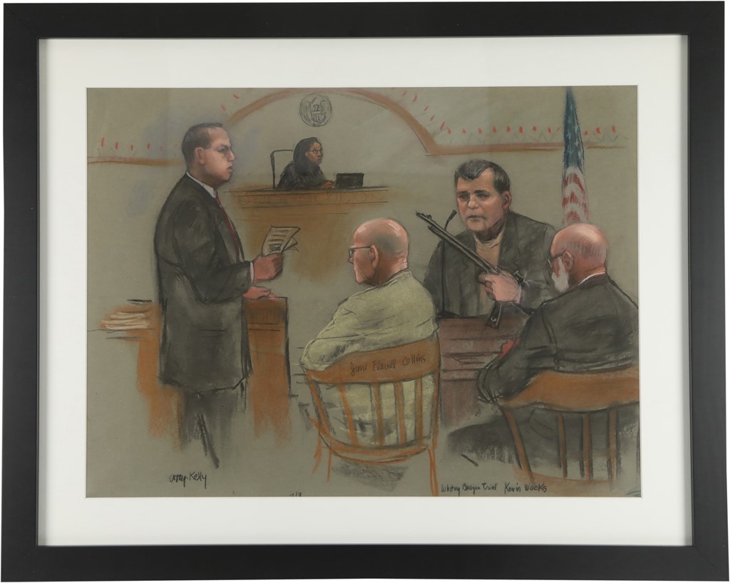 "Kevin Weeks Testifies Against Whitey Bulger" Trial Courtroom Sketch by Jane Collins