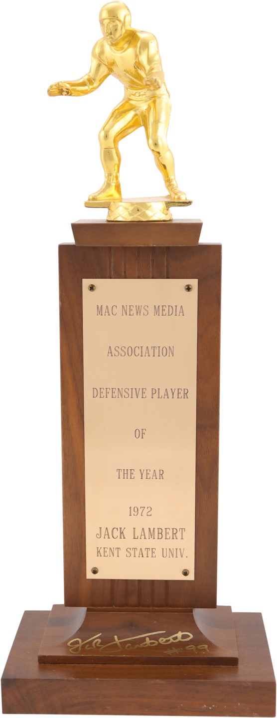 The Jack Lambert Collection - 1972 Jack Lambert M.A.C. Kent State Defensive Player of the Year Trophy