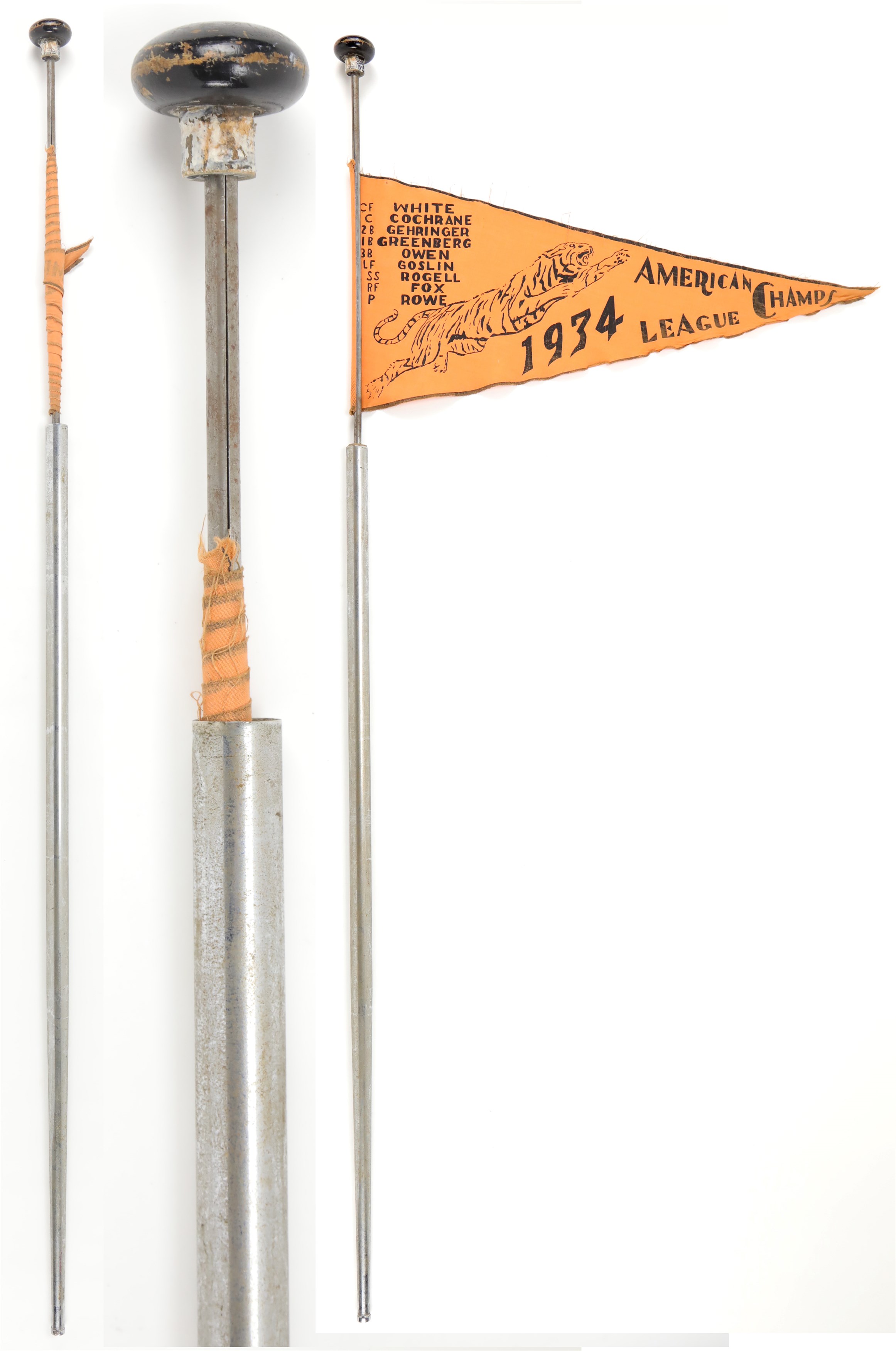 Ty Cobb and Detroit Tigers - 1934 American League Champion Detroit Tigers Pennant Cane