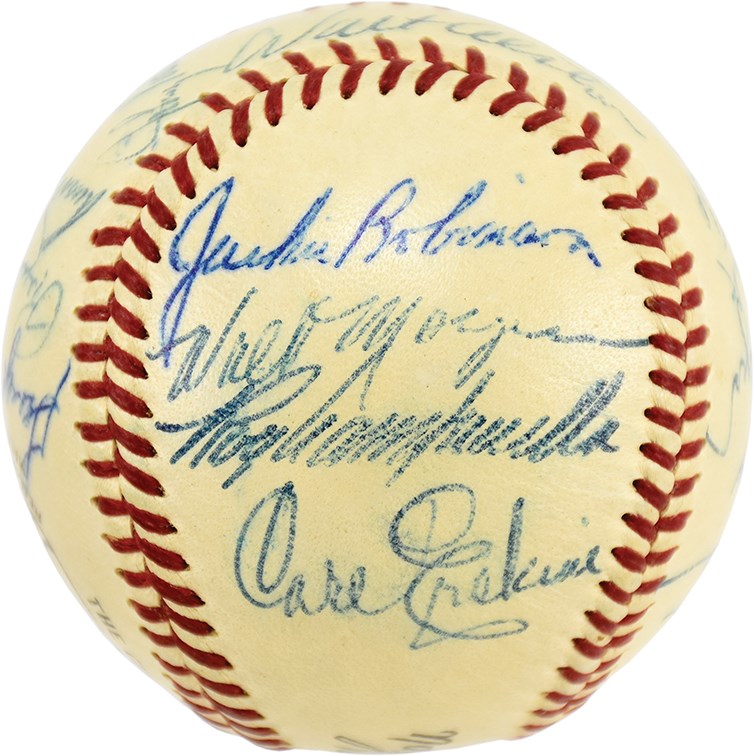 Jackie Robinson & Brooklyn Dodgers - 1954 Brooklyn Dodgers Signed Baseball with Robinson, Campanella, Erskine (PSA)