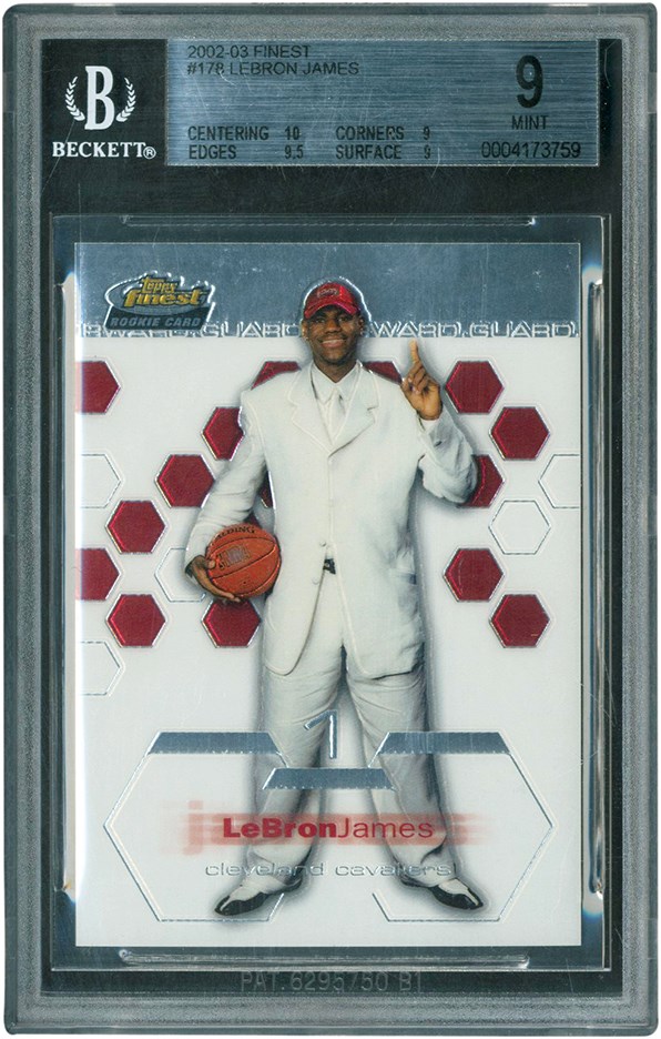 2002 Topps Finest #178 LeBron James Rookie w/10 Centering BGS MINT 9