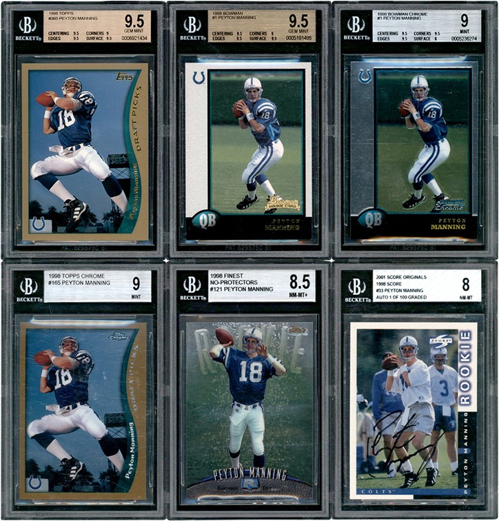 - 1998 Peyton Manning "High Grade" Beckett Graded Rookie Collection with Rare Score Autograph (7)