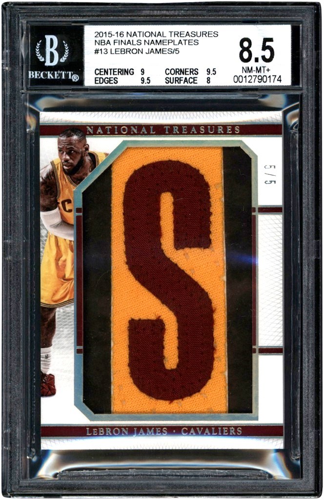 2015 Panini National Treasures #CLJ LeBron James Game Worn NBA Finals Game 4 Letter Patch 5/5 BGS NM-MT+ 8.5