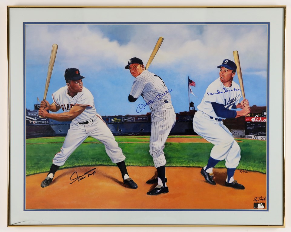 Baseball Autographs - Mantle, Mays & Snider Signed Oversized Photograph by Flip Amato