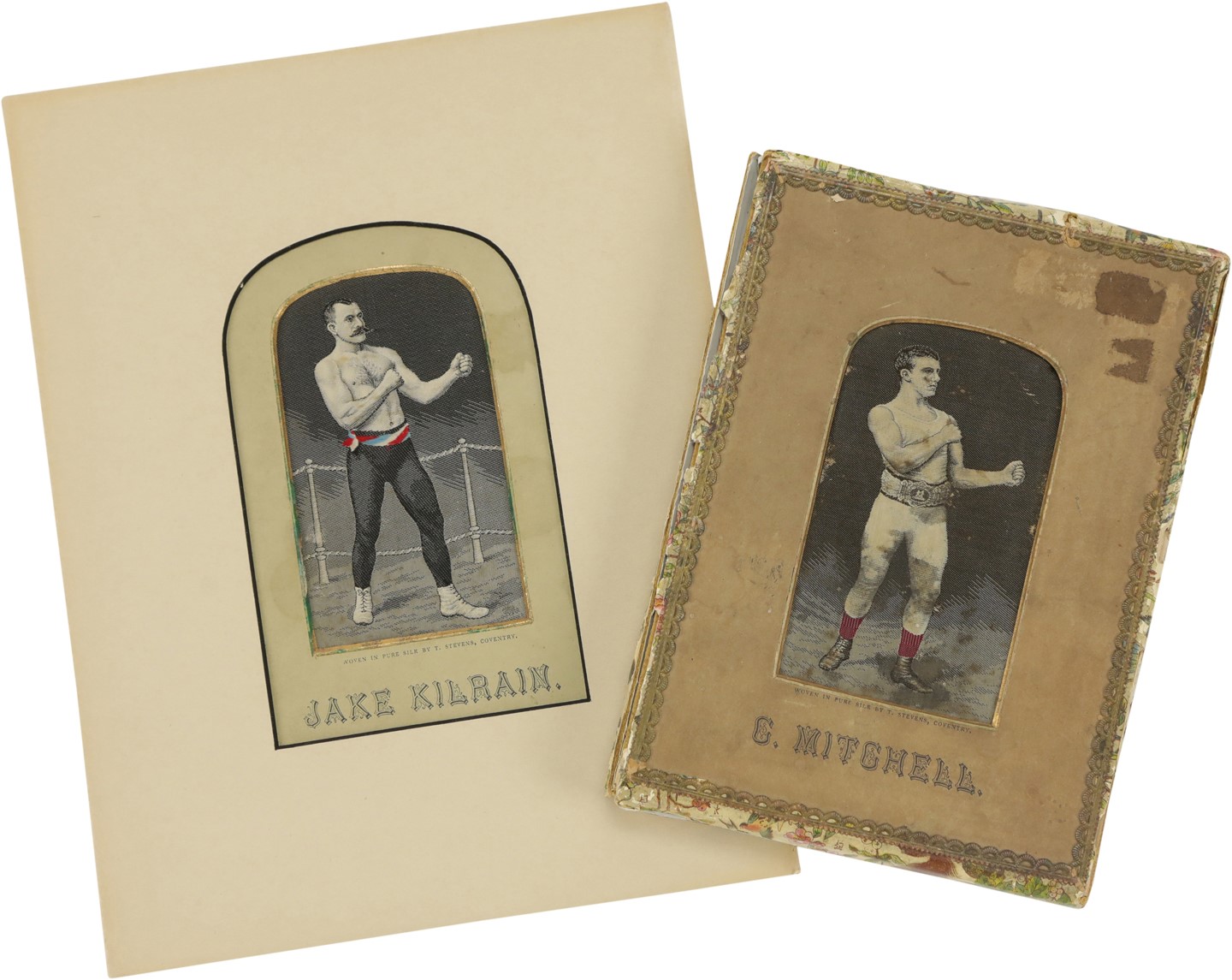 Muhammad Ali & Boxing - (2) 19th Century Boxing Silk Stevengraphs Kilrain & Mitchell