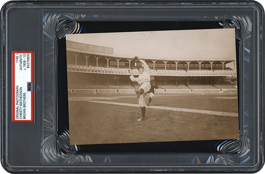 Vintage Sports Photographs - Christy Mathewson Winds-Up Photograph (PSA Type I)