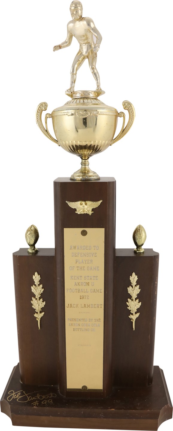 The Jack Lambert Collection - 1972 Jack Lambert Kent State Defensive Player of the Game Trophy