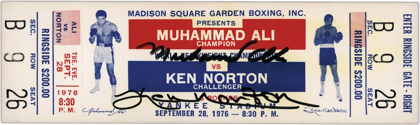 - Sept 28, 1976 Muhammad Ali vs. Ken Norton Title Fight Full Ticket - Signed by Both (PSA)