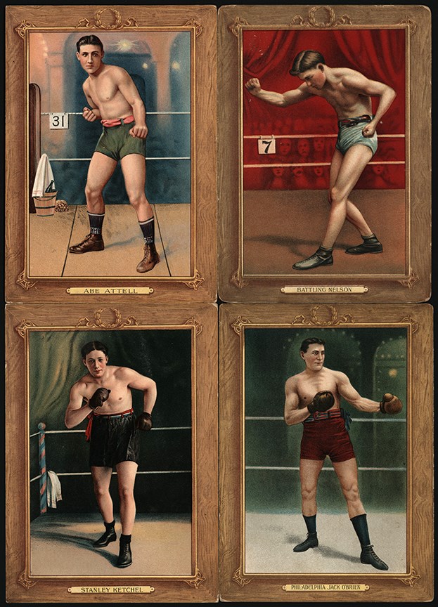- 1910-1911 T9 Turkey Red Cabinet Card Boxers (9)