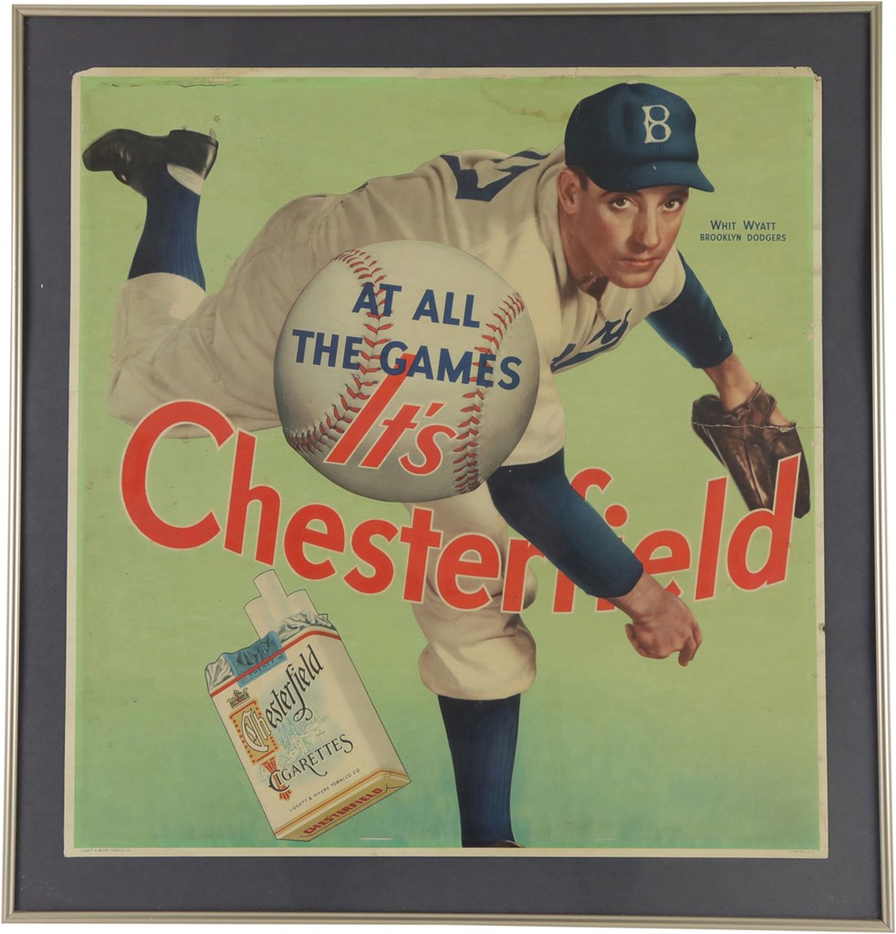 - 1940's Whit Wyatt Brooklyn Dodgers Chesterfield Advertising Display
