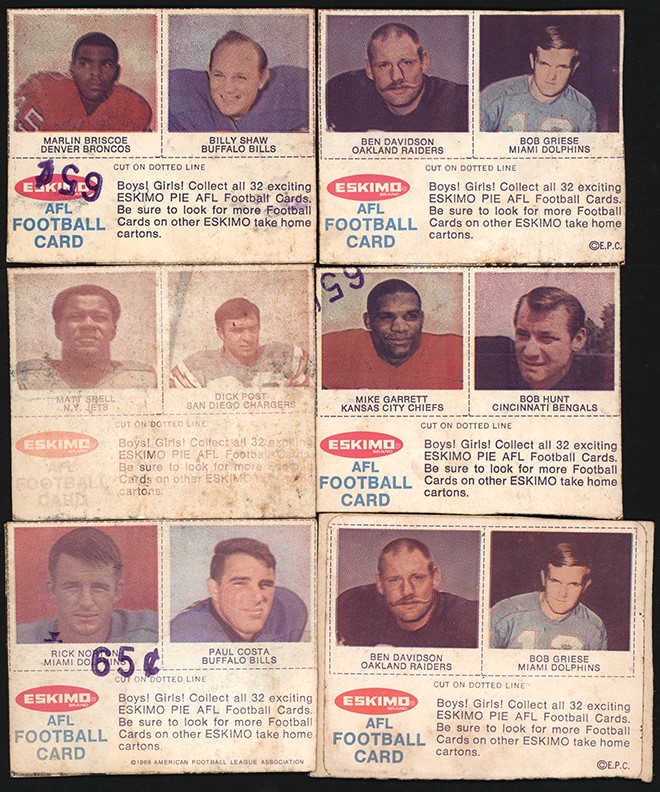 Football Cards - 1969 Eskimo Pie AFL Football Card Panel Collection (6)