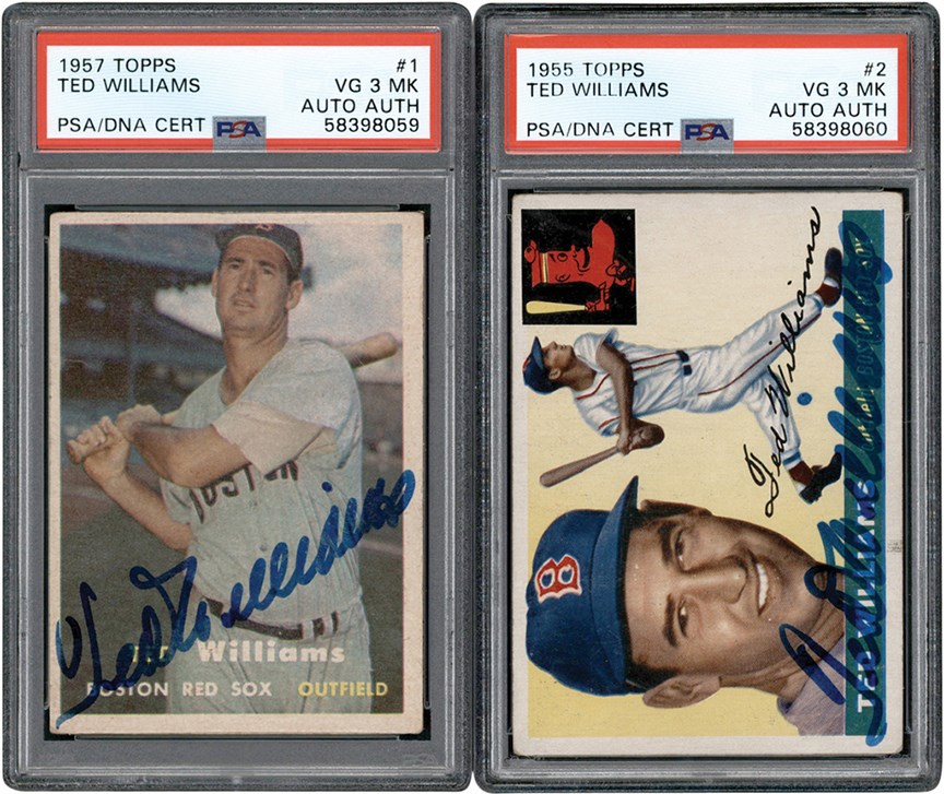 - Signed 1955 & 1957 Topps Ted Williams PSA VG 3 (MK) Auto Authentic Duo (2)
