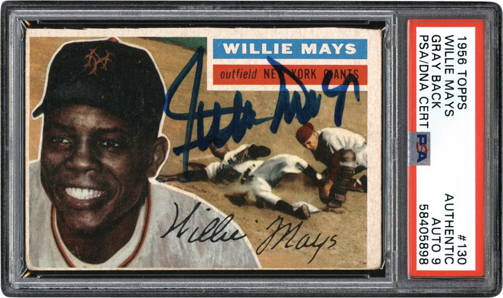 Baseball and Trading Cards - Signed 1956 Topps #130 Willie Mays PSA Authentic Auto 9
