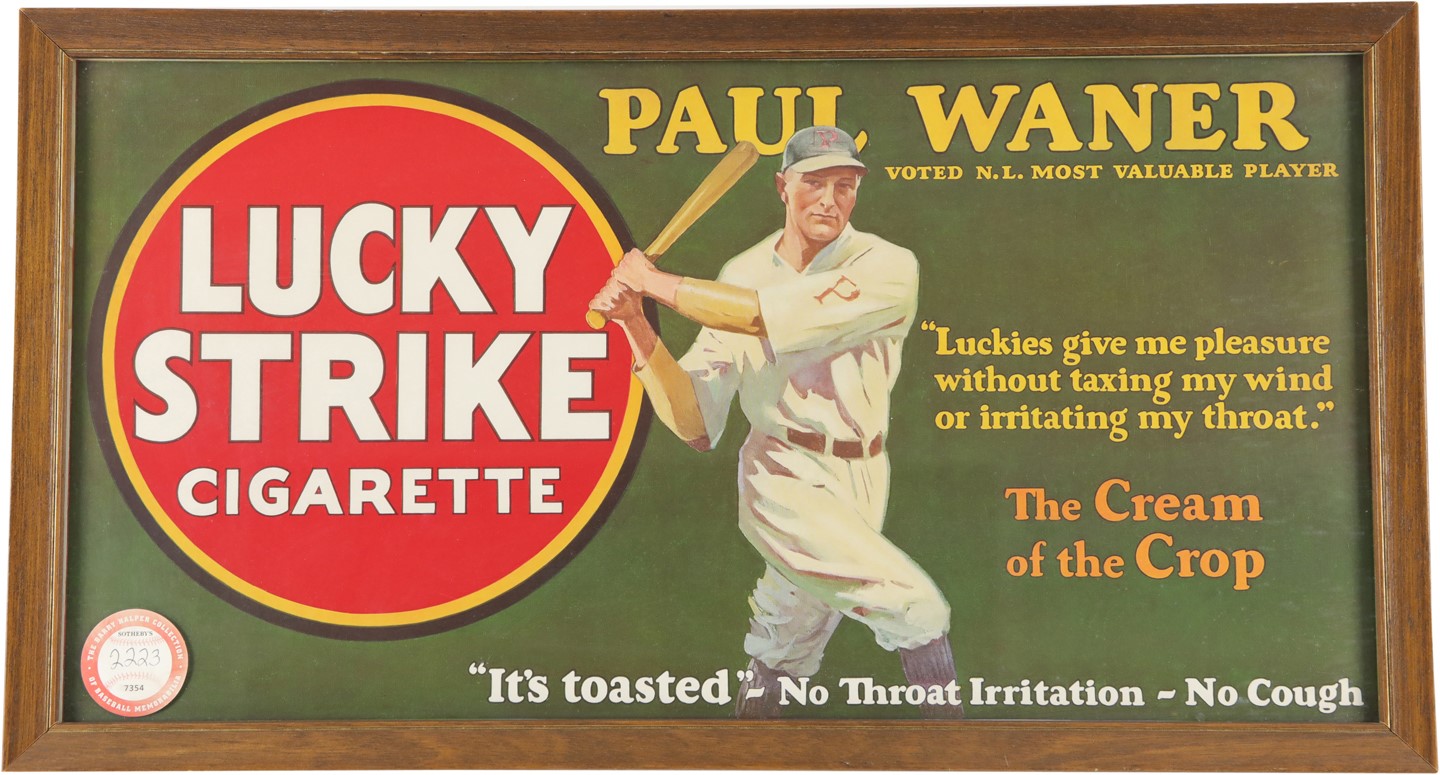 Baseball Memorabilia - 1928 Paul Waner Lucky Strike Trolley Car Sign (ex-Halper Sotheby's Auction)