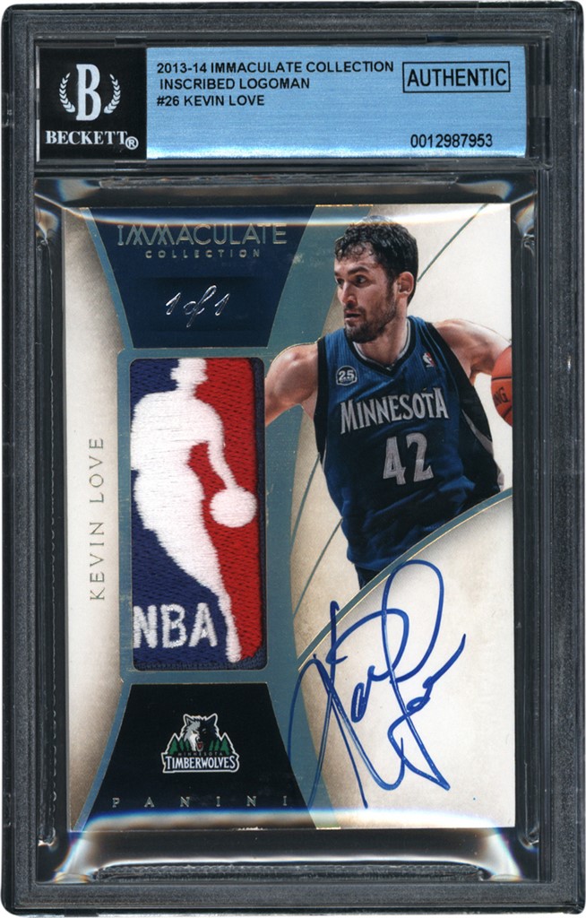- 2013 Immaculate Collection #26 Kevin Love "1/1" Game Worn Logoman Autograph BGS Authentic