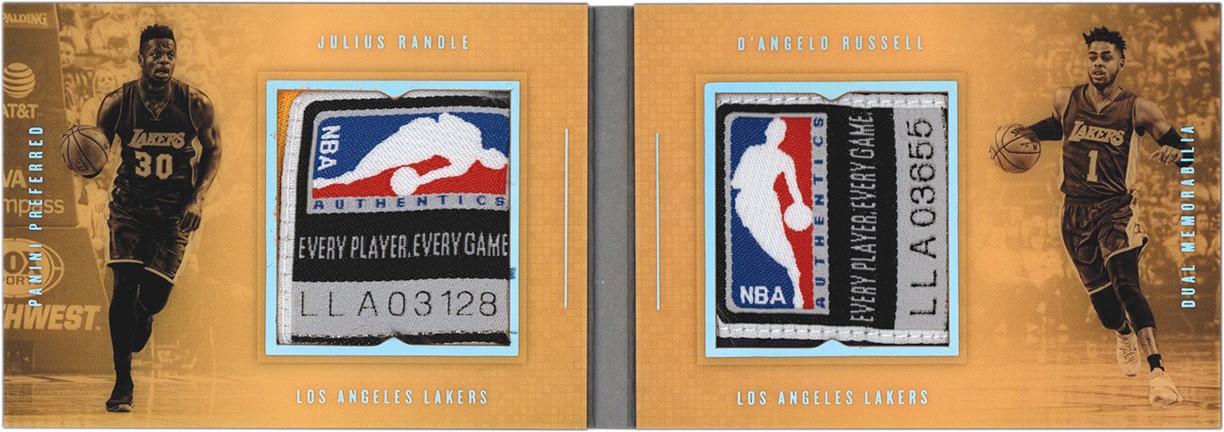 Basketball Cards - 2016-17 Panini Preferred Dual Memorabilia Julius Randle & D'Angelo Russell "1/1" Game Worn Tag Patch Booklet