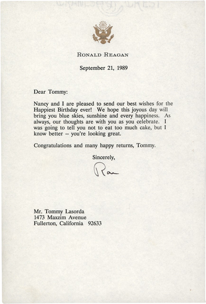 - Ronald Reagan Signed Typed Letter to Tommy Lasorda (PSA)