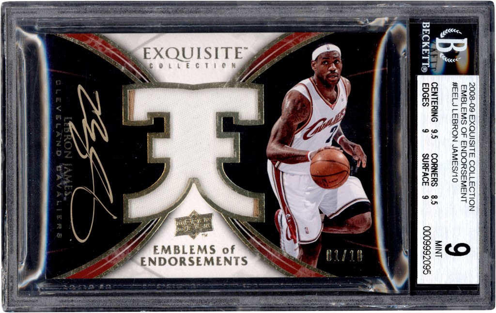 2008-09 Exquisite Collection Emblems of Endorsement #EE-LJ LeBron James Game Worn Patch Autograph 1/10 BGS MINT 9 - Auto 10 (Pop 1 of 2!)