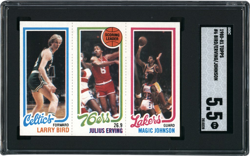 - 1980-1981 Topps Larry Bird, Julius Erving, Magic Johnson Rookie SGC EX+ 5.5