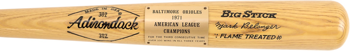 Baseball Equipment - 1971 Mark Belanger Baltimore Orioles American League Champs Presentational Bat