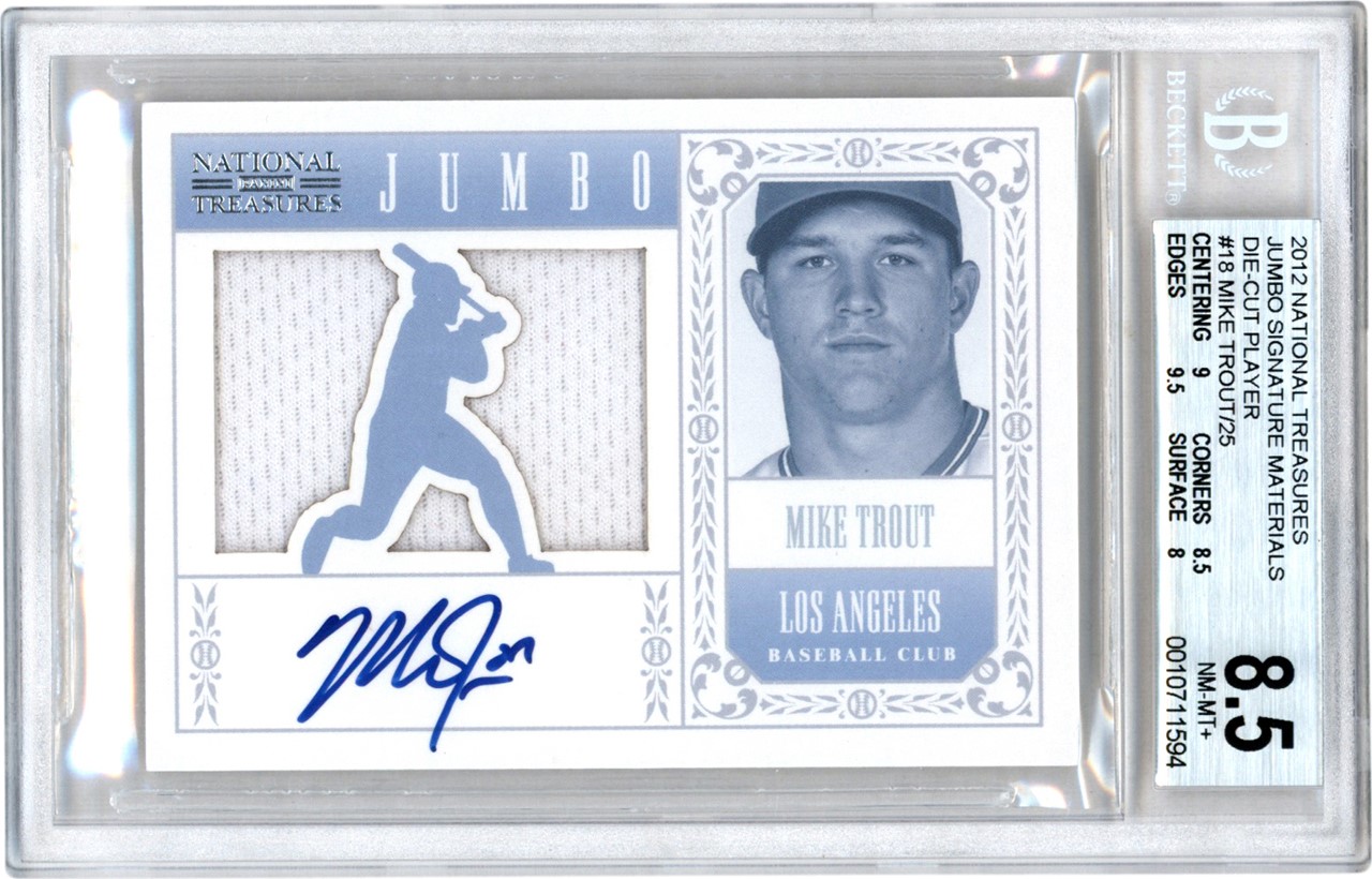 2012 National Treasures Jumbo Die Cut Signature Materials #18 Mike Trout Game Worn Jersey Autograph 4/25 BGS NM-MT+ 8.5 - Auto 10