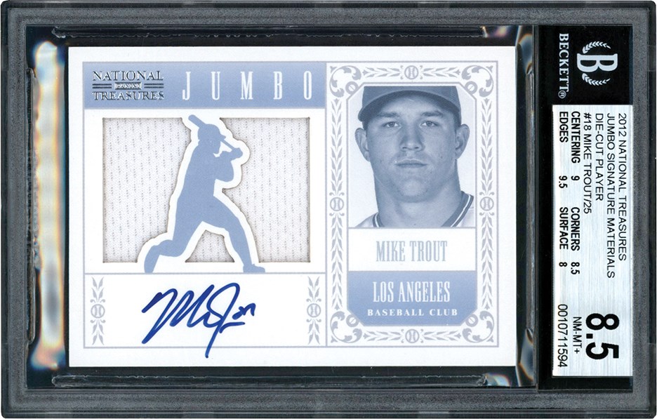 - 2012 National Treasures Jumbo Die Cut Signature Materials #18 Mike Trout Game Worn Jersey Autograph 4/25 BGS NM-MT+ 8.5 - Auto 10